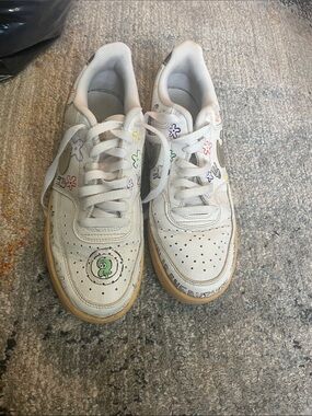 Custom Nike Kids White Sneakers with Multicolor Doodle Accents